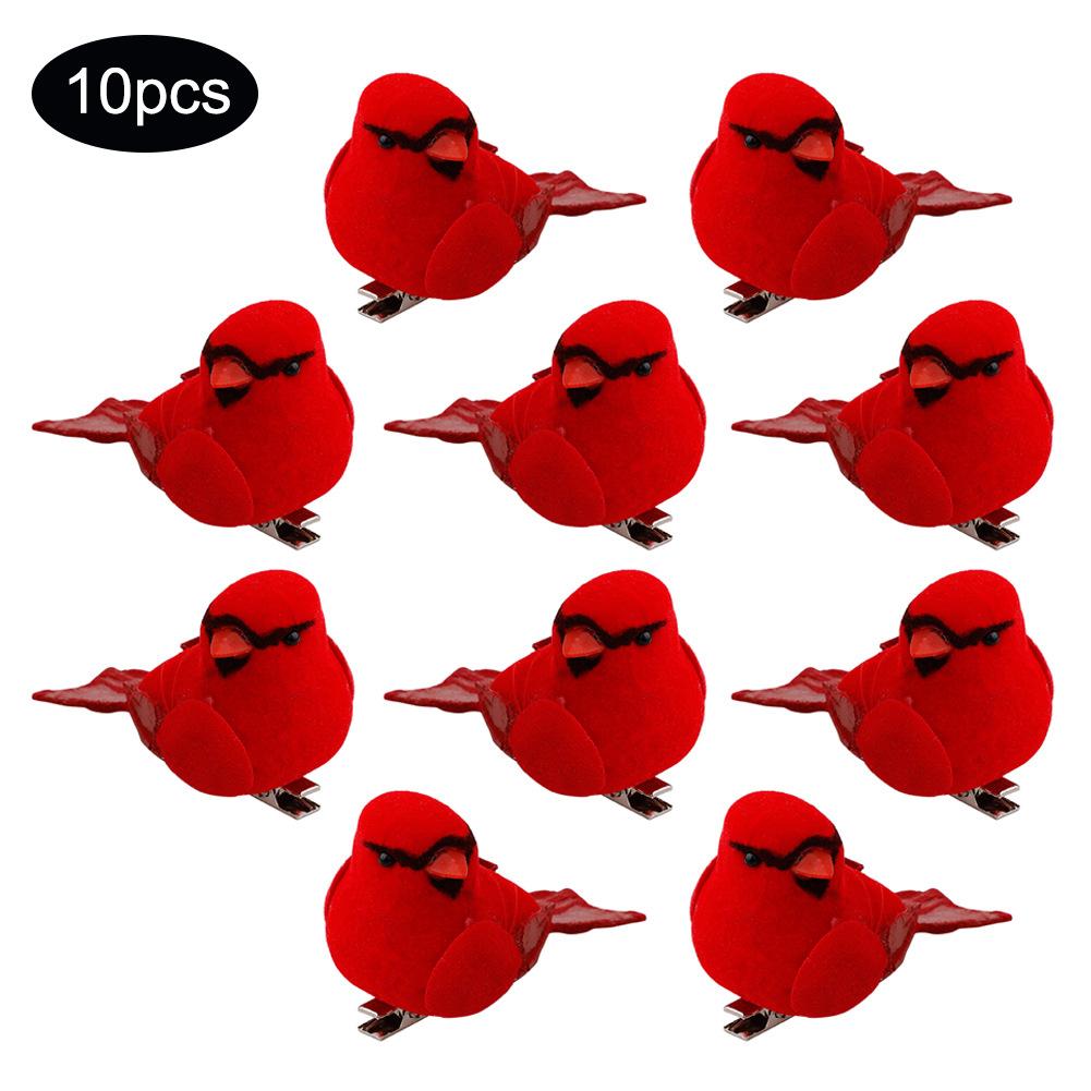 Red Artificial Bird Clip-on Fake Feathered Holiday Simulation 10pcs Decoration Decors Display Garden Ornaments
