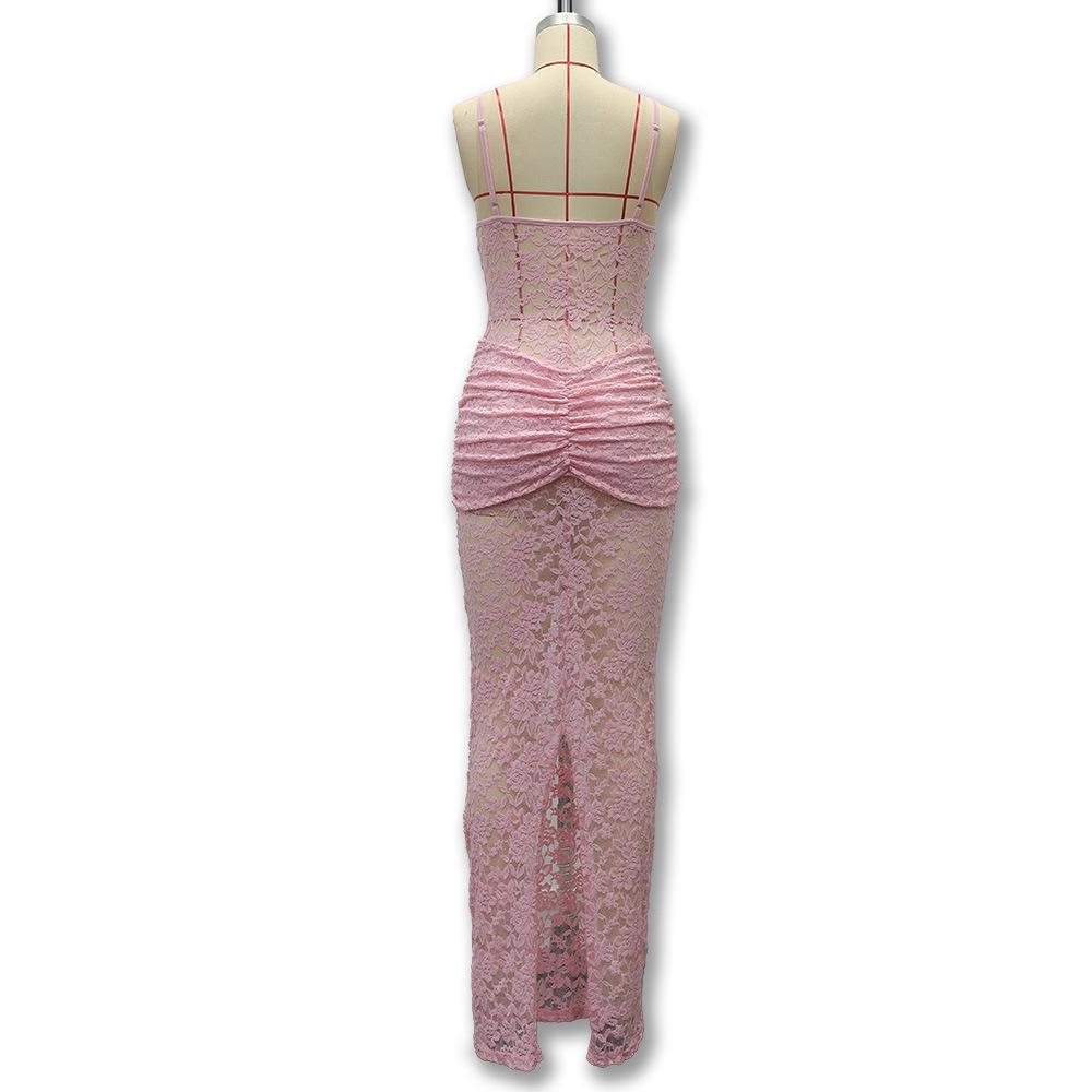 Spring 2026 Sexy Lace Trim Slim Fit See-through Dress - Spicy Girl Style