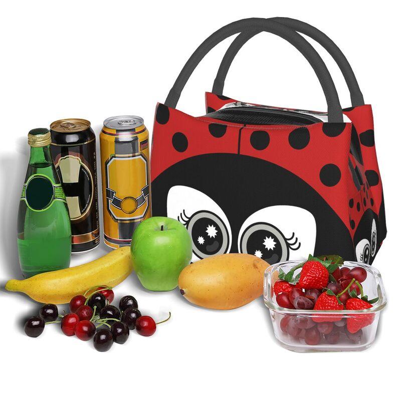Cute Cartoon Ladybug Thermal Lunch Bag for Women Girls Portable Insulated Cooler Bag for Picnic Beach Work Reusable Lunch Box