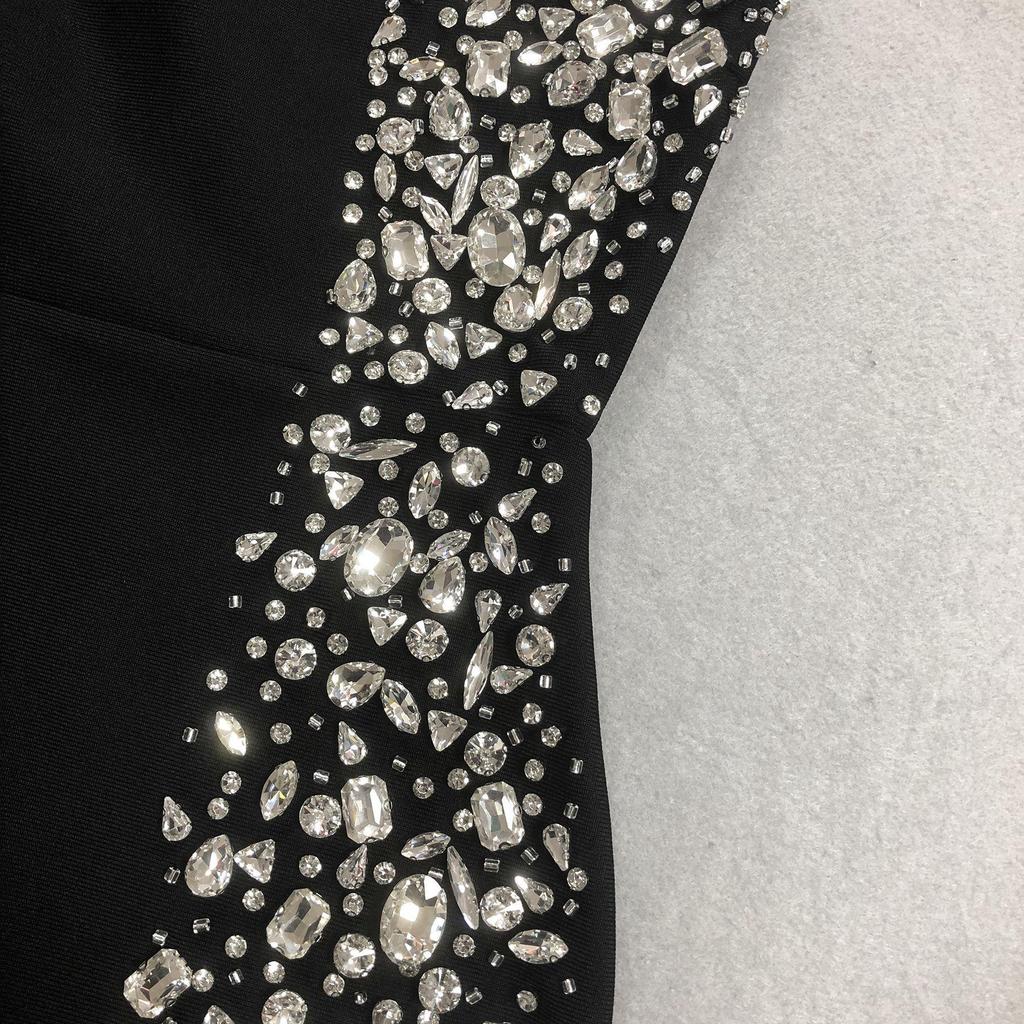 Women's Solid Color Rhinestone Sleeveless Bandage Mini Dress - New Fashion
