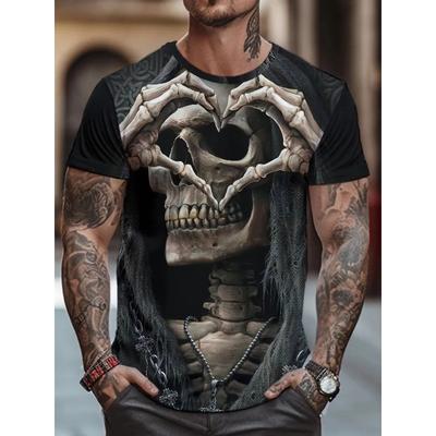 Summer Print 3D Loose Men's Casual Trend Short Sleeved Pattern Skull T-shirt Top