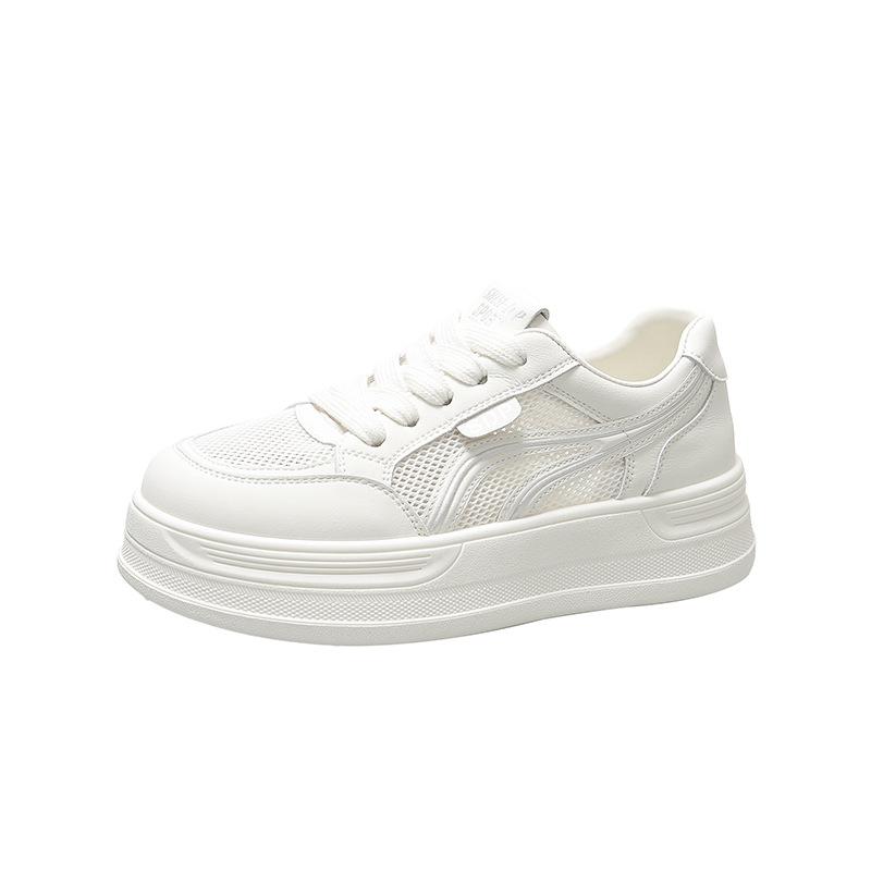 Summer New Thick-soled Non-slip Heightening Korean Version Breathable Mesh Casual White Shoes Fashionable Women's Board Shoes