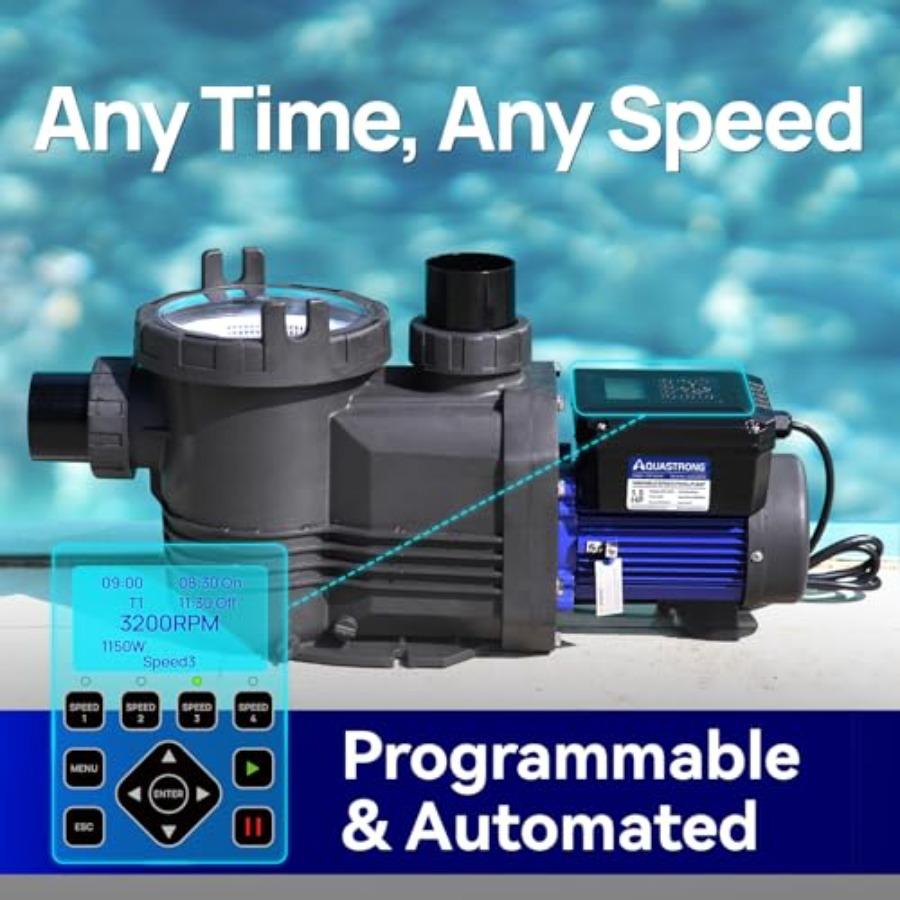 Variable Speed Pool Pump In/Above Ground Energy Efficient High Flow Powerful Self-Priming Dark Black Swimming Pool Pump with Fi