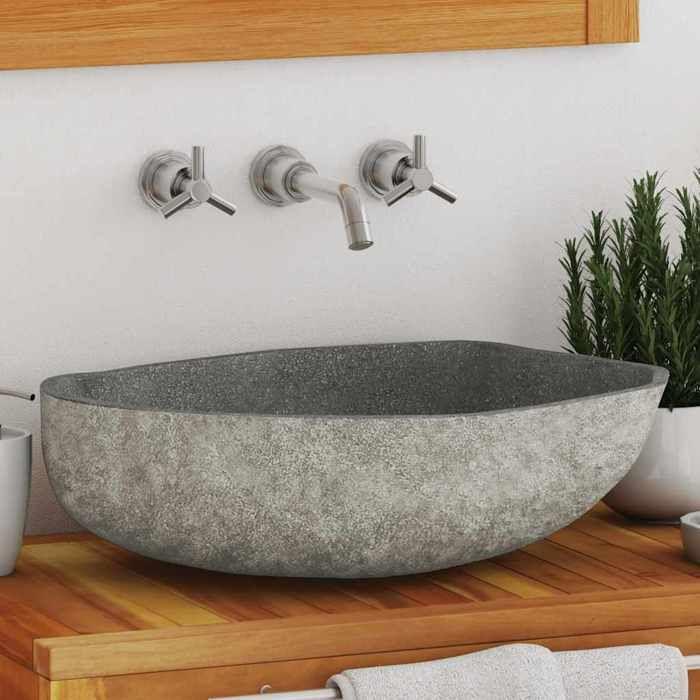 Washbasin - VIDAXL - Oval - Natural River Stone - 45-53 X 34-41 Cm - Drain Hole 4.5 Cm