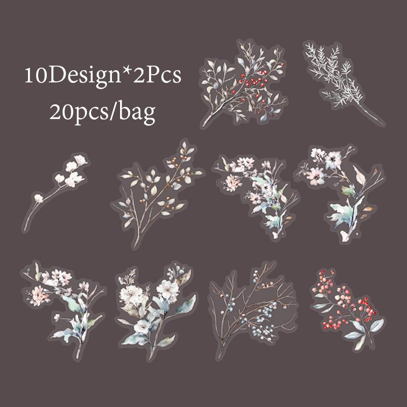 20Pcs Flower Branch and Leaf Themed Stickers Scrapbook Notebook Photo Frame Diary DIY Decorative Stationery Stickers