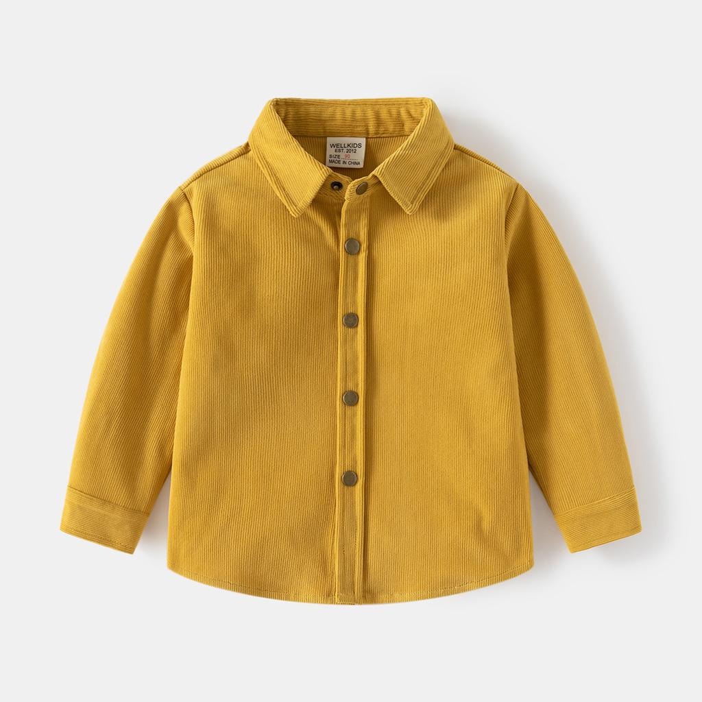 Dětská košile 2024 jaro a podzim nová pohledná kojenecká košile jednobarevná manšestrová košile kojenecký top