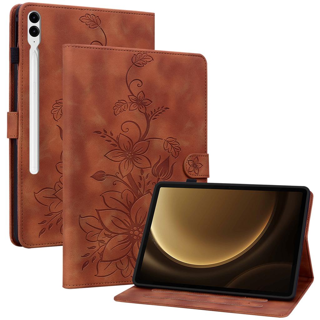 For Samsung Galaxy Tab S10+/S9+/S9 FE+ Card Slots Case Lily Flower Imprint PU Leather Tablet Cover