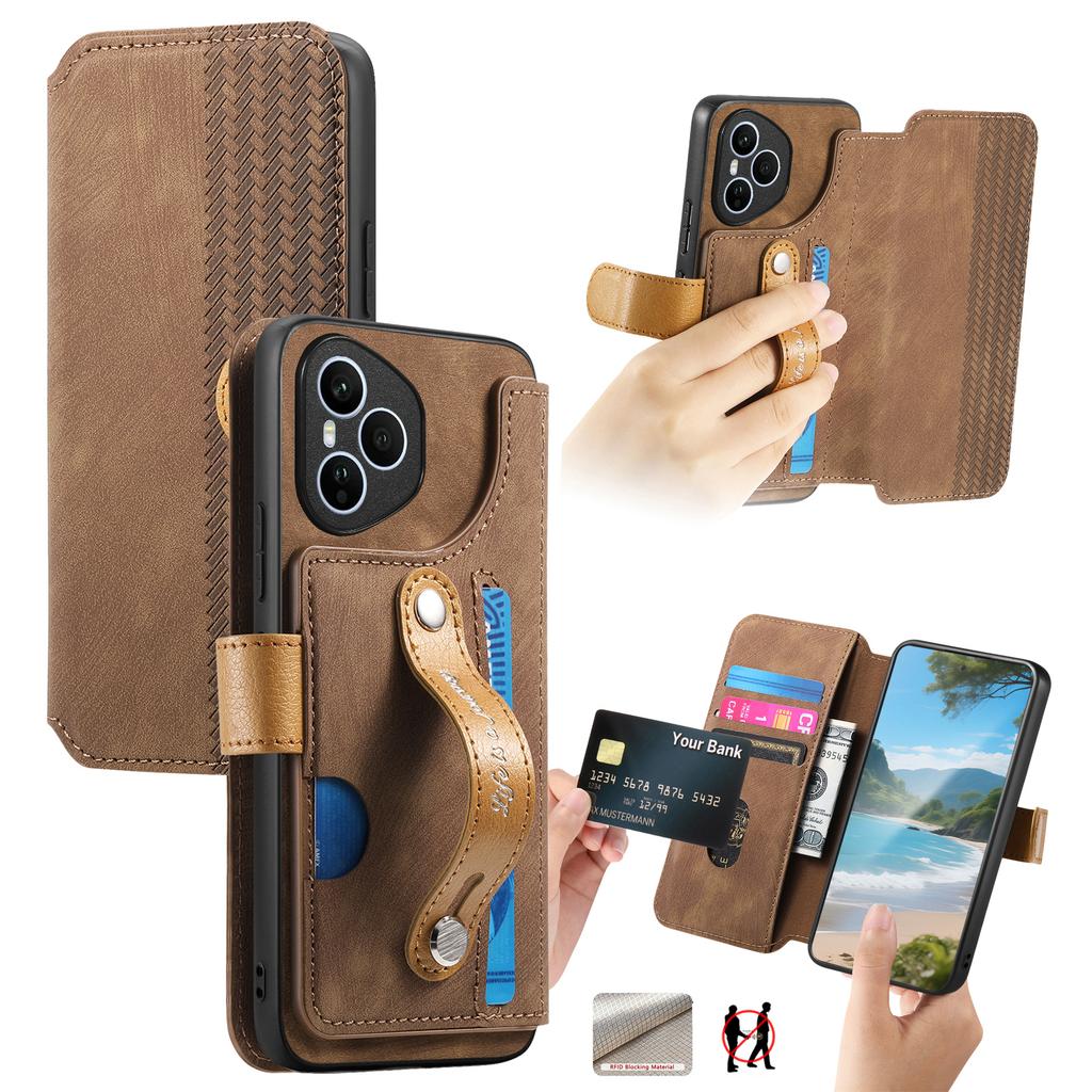 For Honor 400 Pro 5G (Global) Case Wallet Retro Leather Phone Cover with Wristband Kickstand