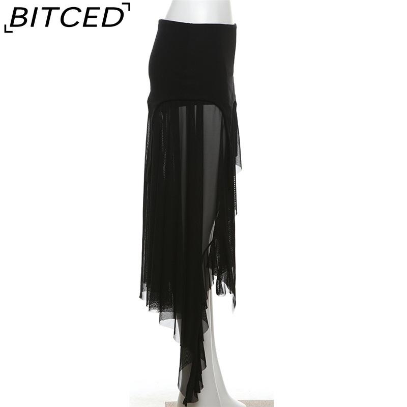 BITCED Summer Women's Solid-Color Slim-Fit Streetwear High-Waisted Asymmetric Skirt