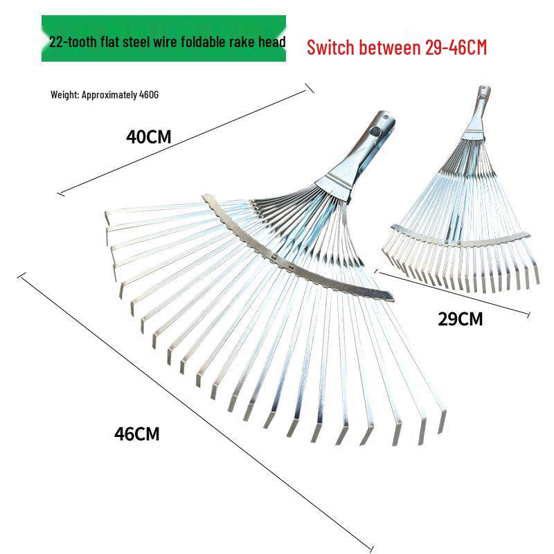 Garden Rake with Long Wooden Handle for Lawn and Leaves