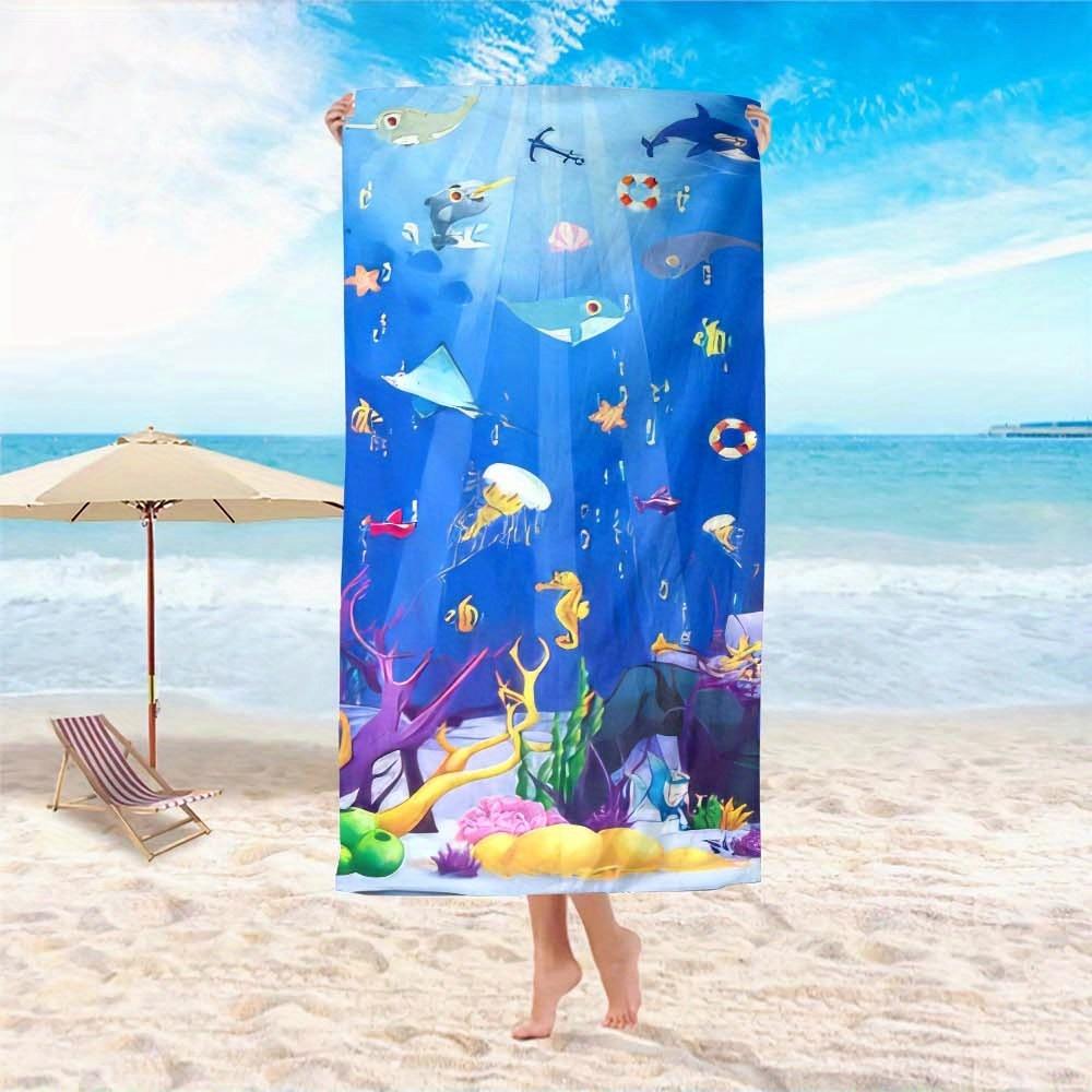 1pc Vibrant Underwater Ocean Print Beach Wrap Lightweight Quick-Dry Microfiber,Oversized Travel Towel with Colorful Coral Reefs