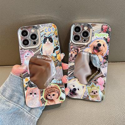 Luxus Make-up Spiegel Welle Handyhülle Für iPhone 13 11 16 Pro Max 14 15 12 16promax 15promax Hund Katze Tiere Bemalte Hülle Funda