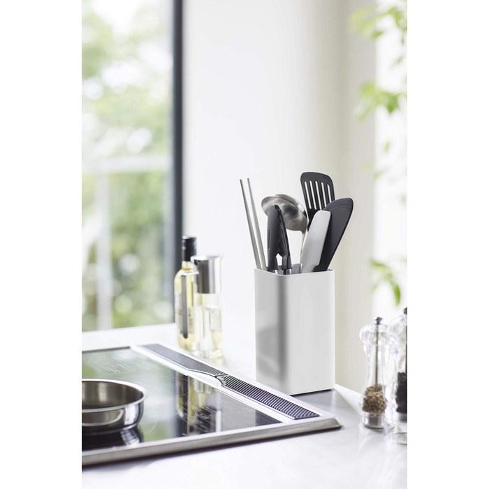 Yamazaki Kitchen Tool Stand Square White Approx. W9.5xD9.5xH18cm, Large Capacity
