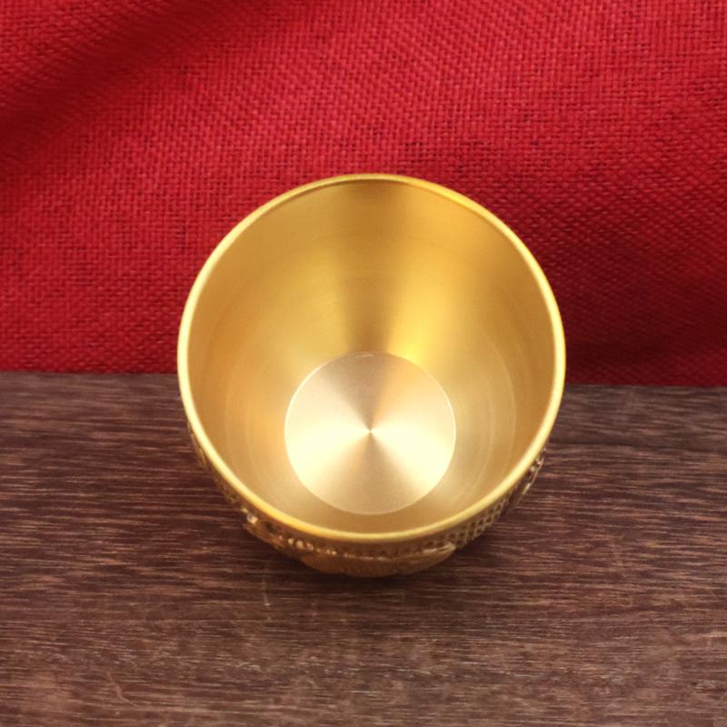1Pcs Brass Fu Bowl Desktop Lucky Decor Hand Carved Brass Drinking Cup Treasure Bowl Metal Artifact Gifts