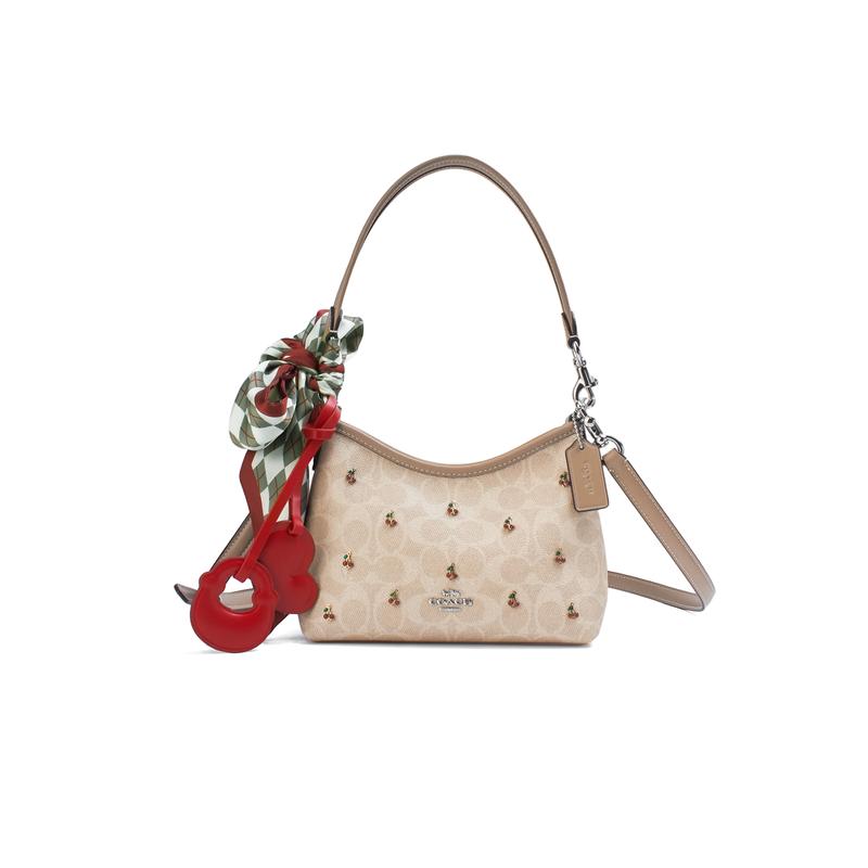 

COACH shoulder bag [Customized bag] Laurel 19 meters apricot silk amber, ribbon red decoration, elegant and high-end, trendy Mi Xinglingxiao срібний