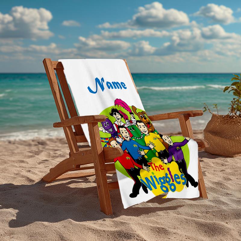 Custom Name Ultra-Soft Beach Towel with The Wiggles Theme,Ideal for Pool - Camping, Diving - Perfect Travel Essential, Vibrant Beach Towel.