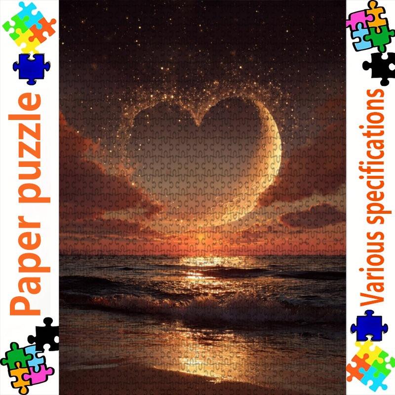 1000pcs Large Adult Jigsaw Puzzle, Multiple Specifications Available, Paper Material, Beach Sunset Moon Scene, Romantic Magical Effect, Ideal for Fami