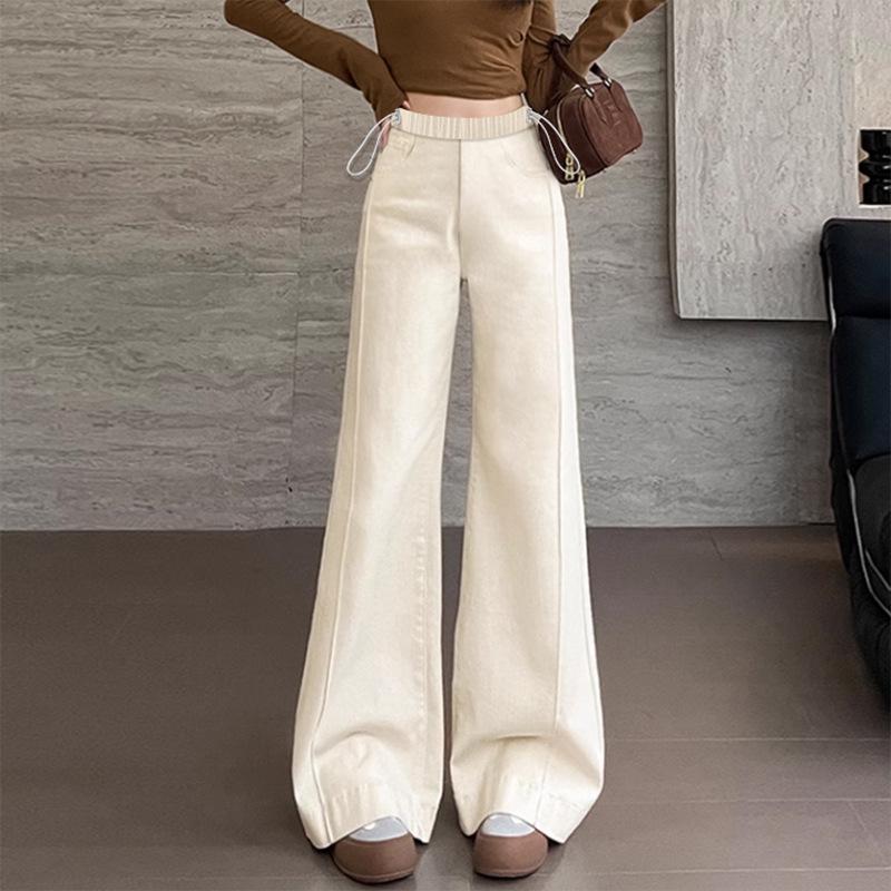 

Maternity Flare Drawstring Denim Pants with Pockets - Wide-Leg Style for Spring and Autumn M