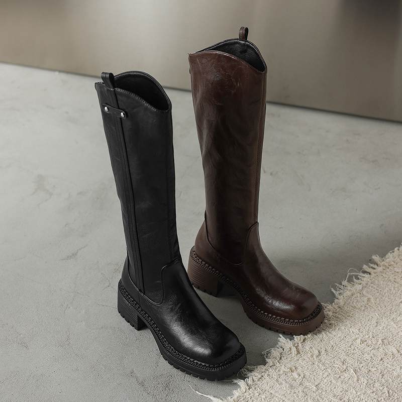 Krazing Pot Microfiber Winter Round Toe Modern Platform Size 33 Knee Boots Size 43 Thick Bottom Women Fashion Thigh High Boots