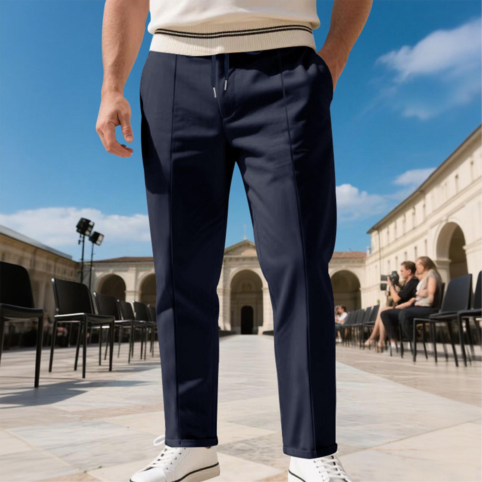 

Men s Solid Color Straight Leg Plus Size Slim Business Casual Pants XL тёмно-синий