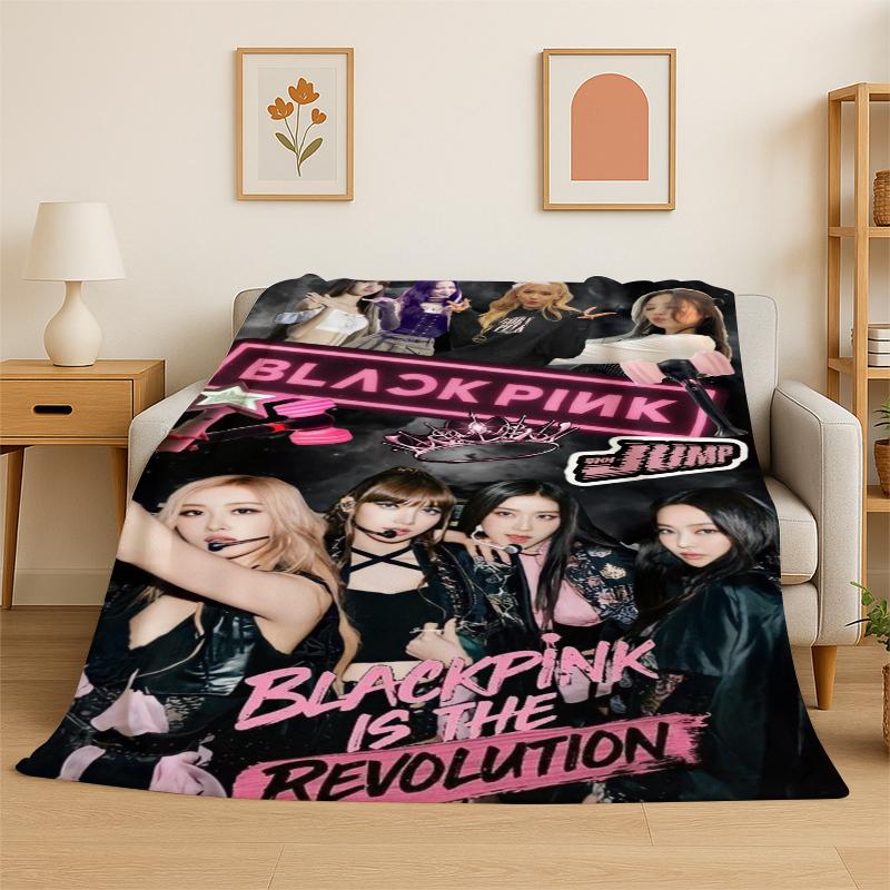 Fashion B-Black P-Pink Kpop Star Flannel Blanket Soft Warm Throw Blanket for Bedroom Living Room Bed Travel Camping Picnic Kid