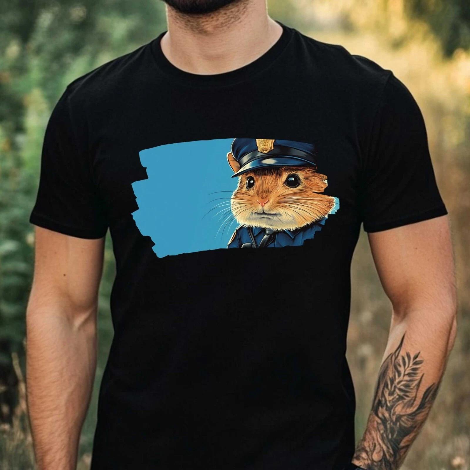 T-Shirt Herren Hamster als Polizist Motiv Baumwolle Größe XS bis 5XL XXL