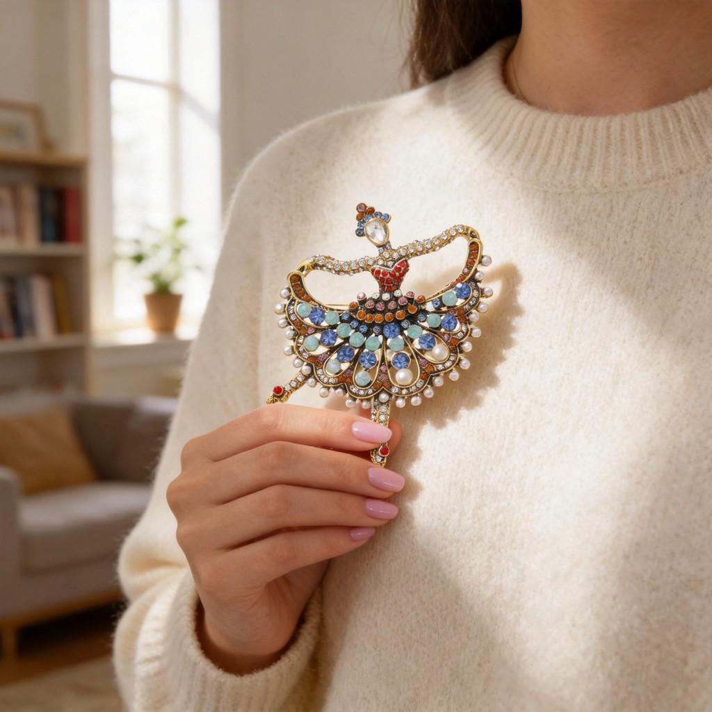 Vintage Ballet Girl Brooch With Rhinestones For Women Dance Accessories