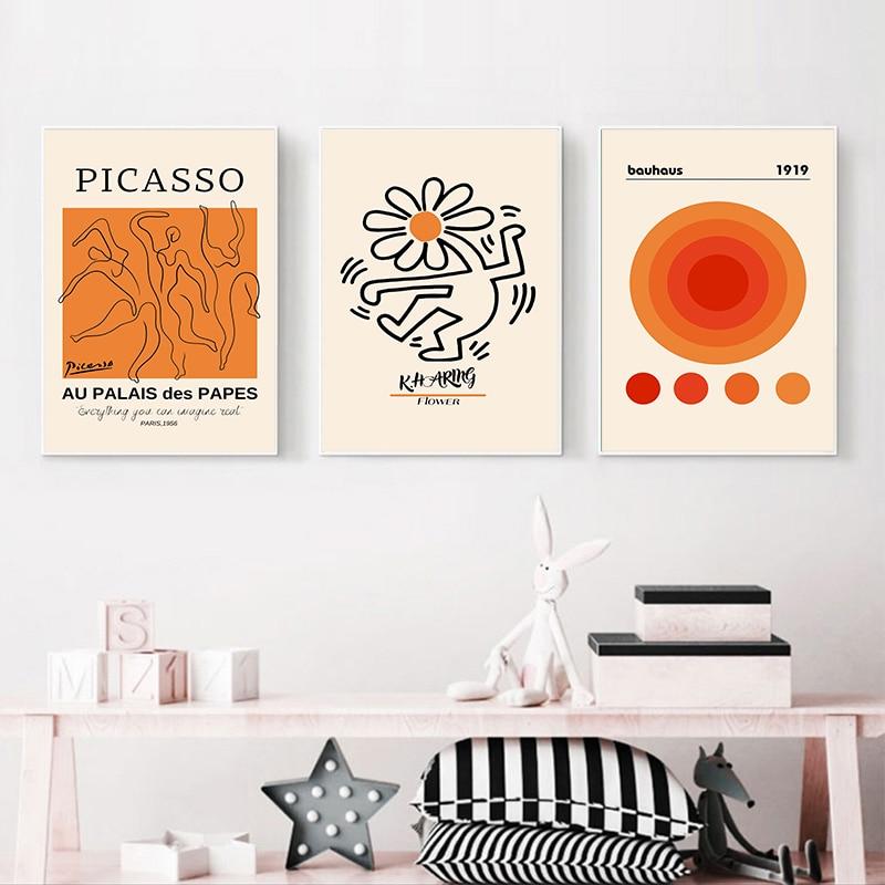 Abstract Picasso Dancer Bauhaus Circular Harlem Wall Art Poster Printing Pink Aesthetics Orange Oil Painting