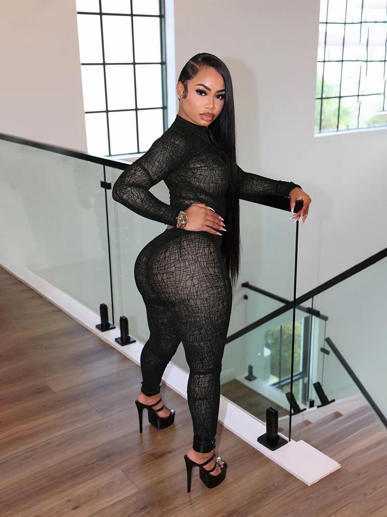 European & American Women's Spring/Autumn Half-High Collar Zipper Cropped Top with Long Sleeve & High-Waisted Pants Two-Piece Set