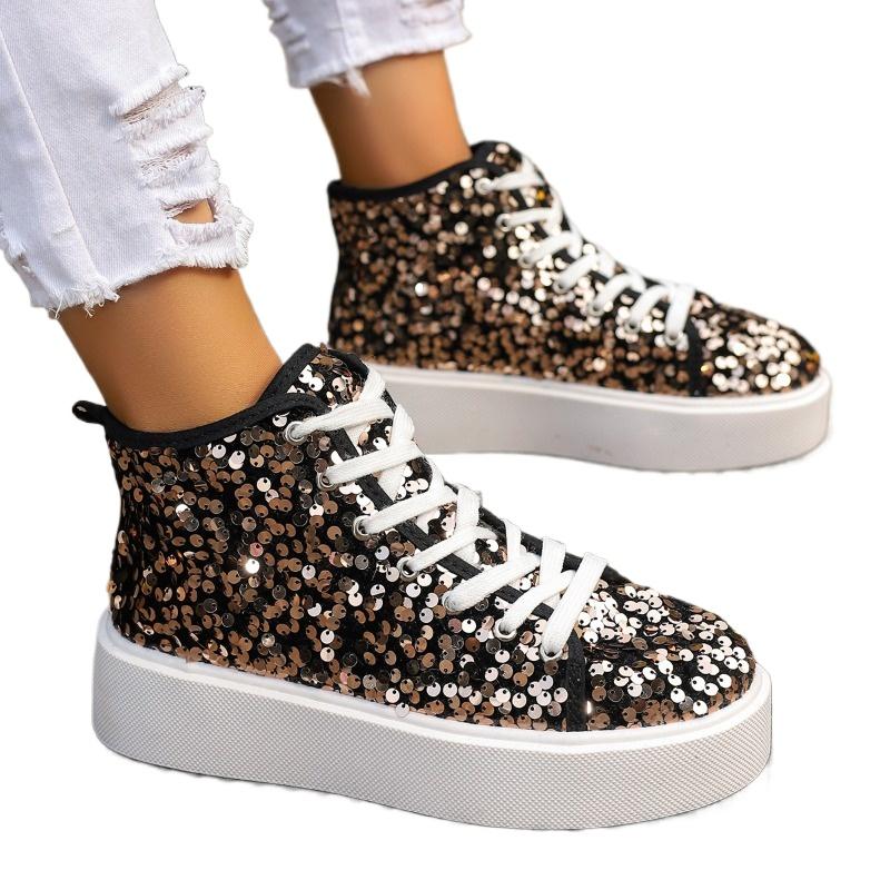 Fashion 2025 Outdoor High Top Women's Vulcanize Shoes Plus Size Women Sneakers Platform Comfortable Versatile Bling Lace Up Casual Shoes