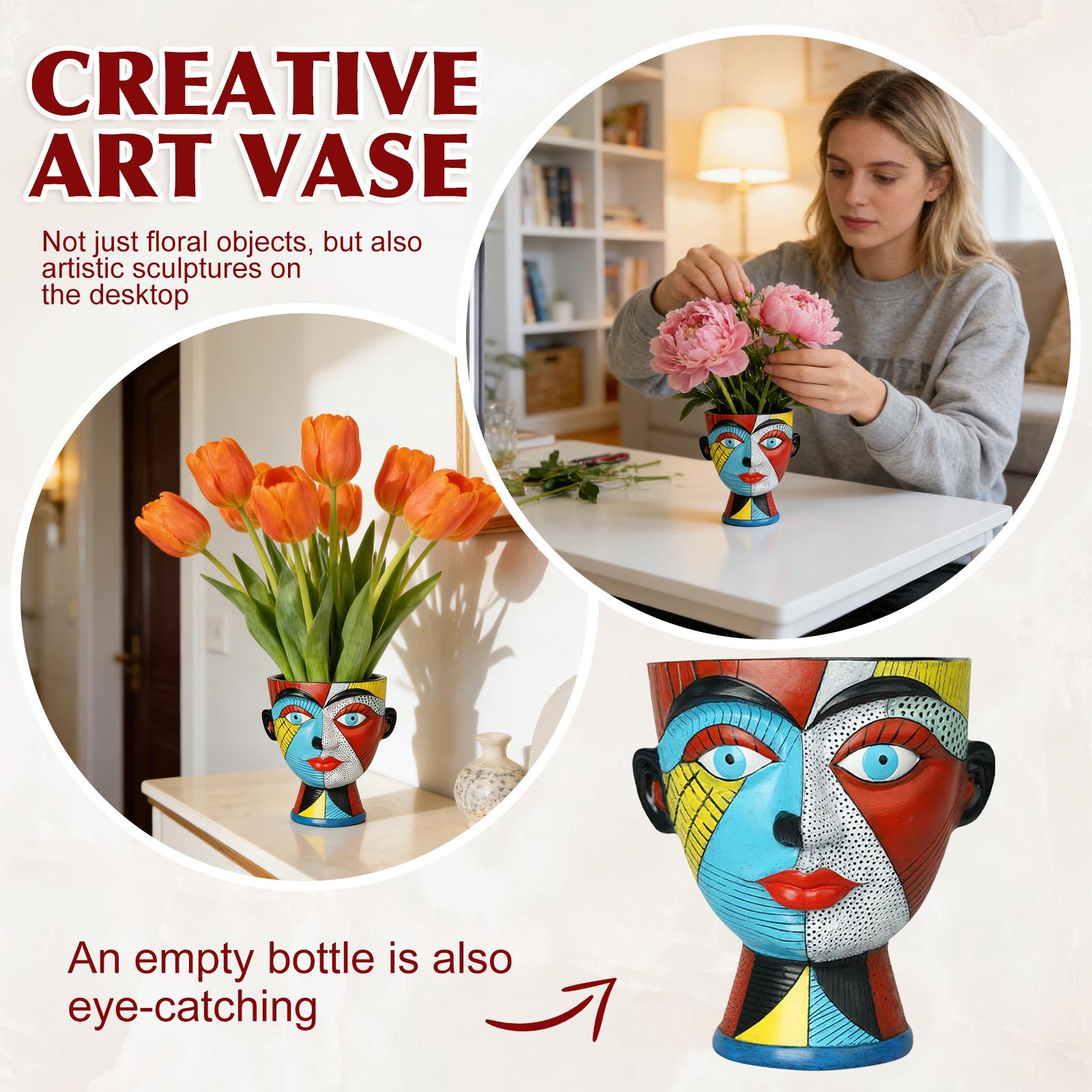 

Abstract Face Flower Pot, Colorful, Uniquely Shaped, With Drainage Holes, Handmade Resin Vase, Modern Home Décor. One Size