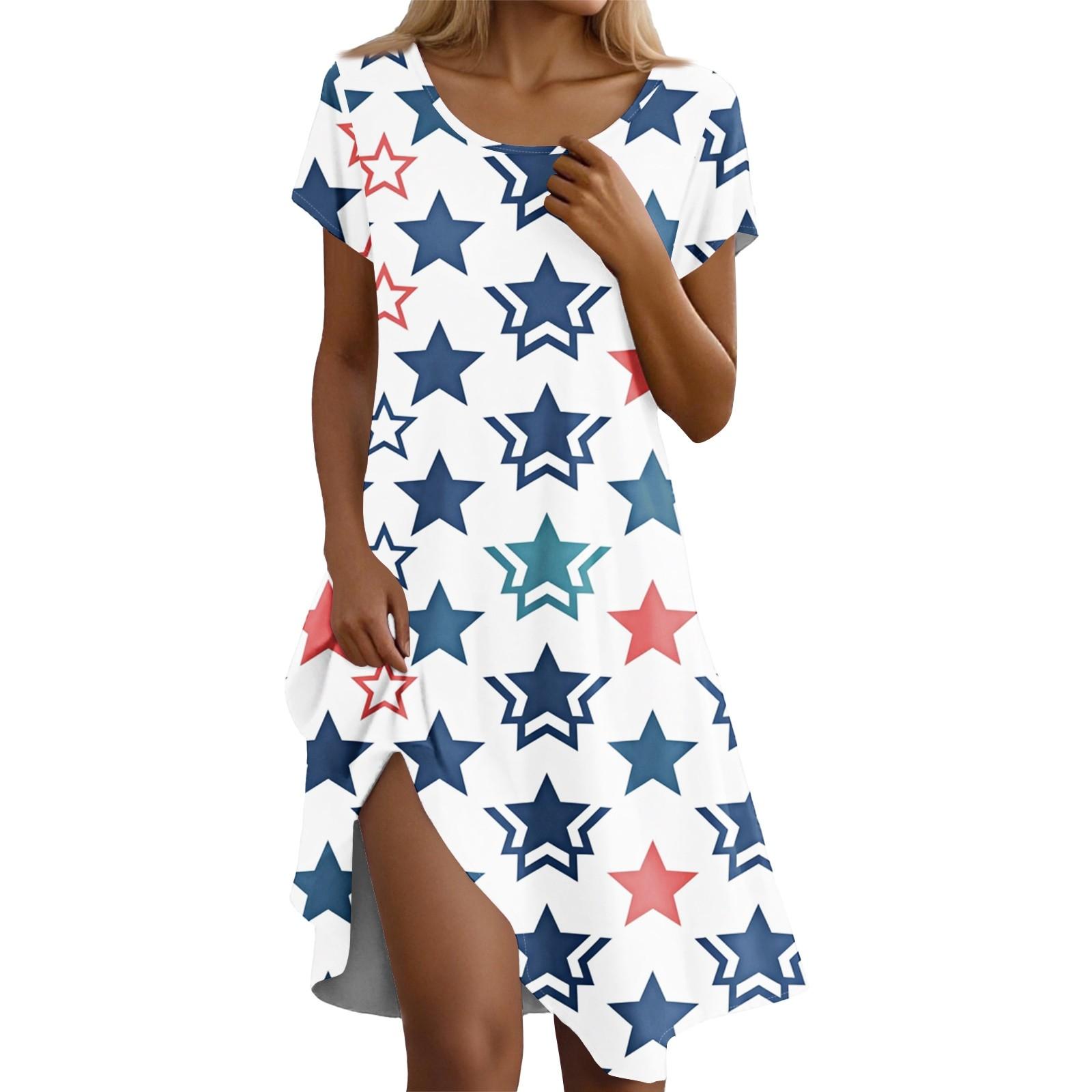 

Платье бохо с коротким рукавом для женщин, повседневное, свободного кроя, летний сарафан с принтом и карманами M белый