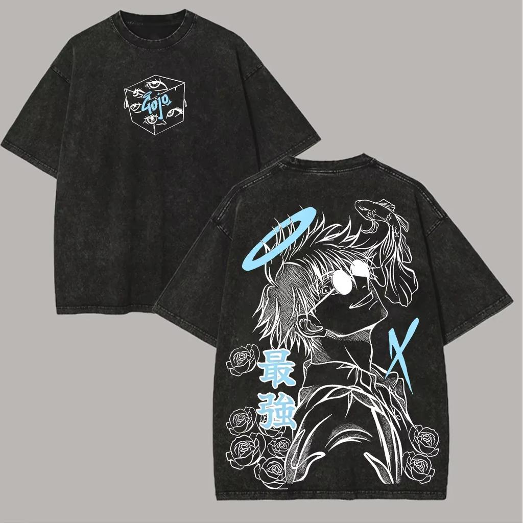 2026 Jujutsu Kaisen Gojo Satoru Maglietta Stampata Uomo e Donna Maglietta Lavata Cotone Vintage di Alta Qualità Top Y2K