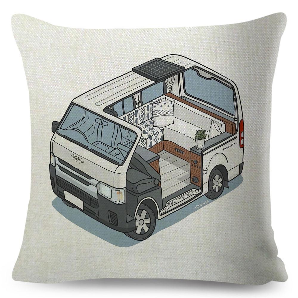 Van Life Pillow Case Decor Cartoon Camper House Travel Car Cushion Cover for Sofa Home Children Room Vanlife Pillowcase 45x45cm