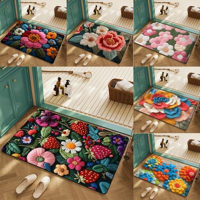 Elegante simulierte Stickerei Blumen Willkommen Fußmatte Rutschfester Eingangsteppich Wohnzimmer Schlafzimmer Küche Außenbereich Innenbereich Bodenmatte