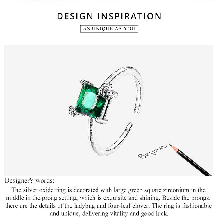Bamoer 925 Sterling Silver Delicate Green Zircon Adjustable Ring for Women Fine Jewelry