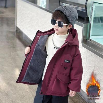 Boys' 2025 Fleece-lined Winter Coat – Stylish Cotton-padded Parka for Fall and Winter