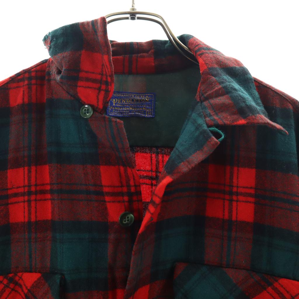 PENDLETON 50s Vintage Wool Blend Check Pattern Long sleeve Open collar shirt Men's Used