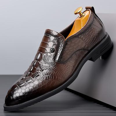 2025 New Men's Casual Leather Shoes Crocodile Pattern British Leather Shoes Loafers Pointed European Version Leather Shoes Dress Business