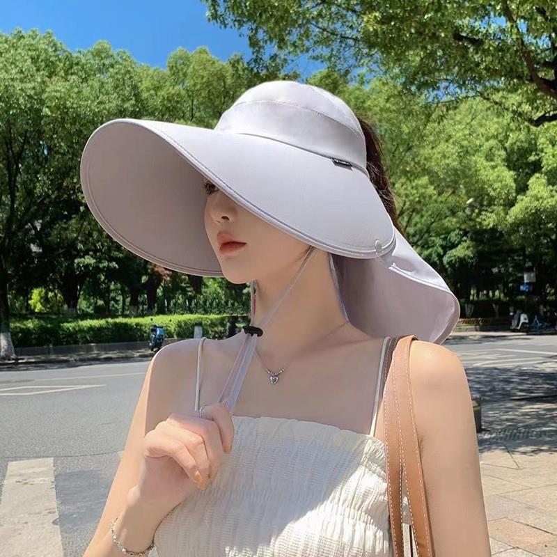 RICYGVM Women Summer Sun Hat Empty Top Neck Protection Shawl Hats Large Brim Fisherman Cap Without Flipping Anti-UV Sunscreen