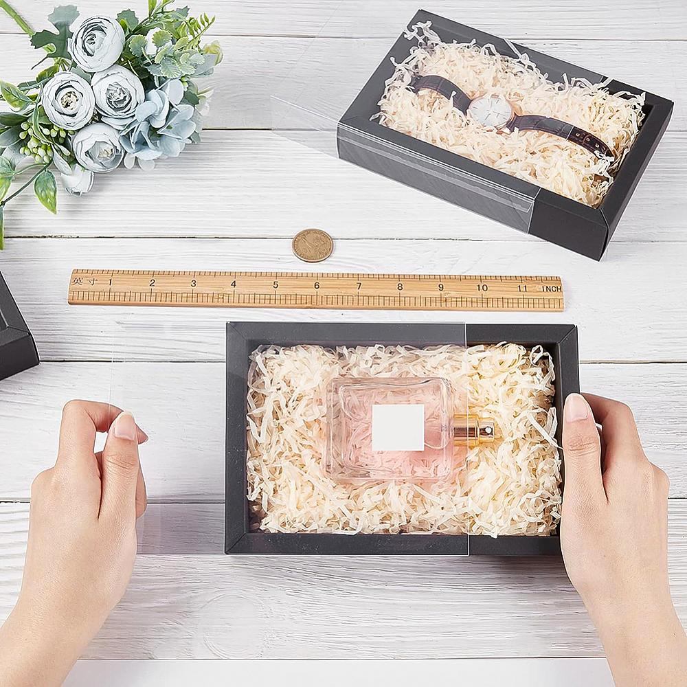 12sets Drawer Kraft Paper Box Festival Gift Wrapping Boxes Gift Packaging Boxes for Jewelry Wedding Party with PVC Plastic Windows Black