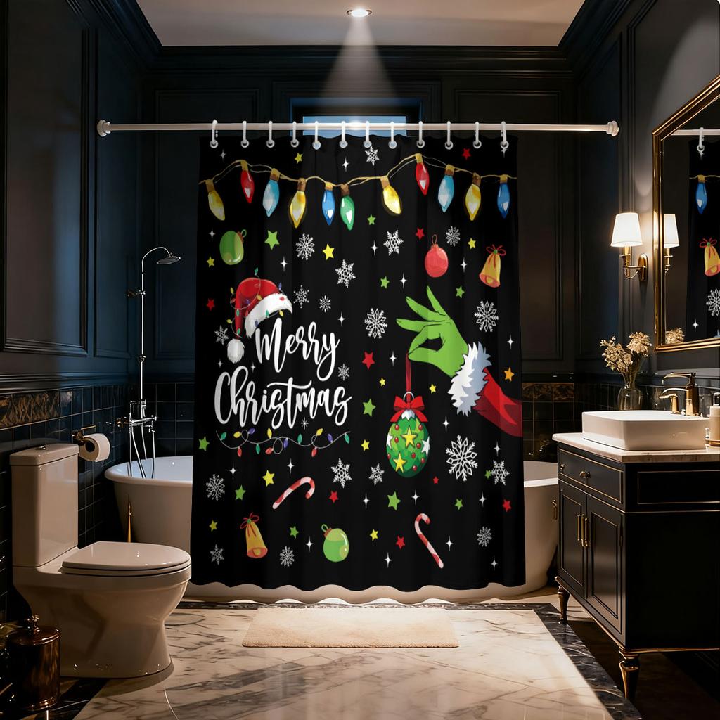 1pc Merry Christmas abstract element print waterproof shower curtain partition privacy hanging curtain 12 hooks multiple sizes