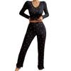 2025 Frühling Herbst Nachtwäsche Sets Damen V-Ausschnitt Pyjama Set Erdbeerdruck schwarz weiß Langarm Crop Top & Hose Loungewear Outfit