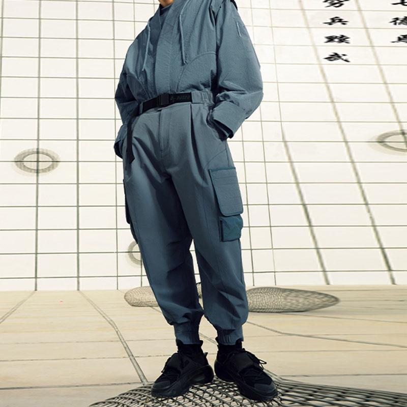 Li Ning X Jackie Chan Collaboration Kung Fu Series Solid Color Cuffed Loose Casual Long Pants Men Pants Lime-Blue AKXR471-3