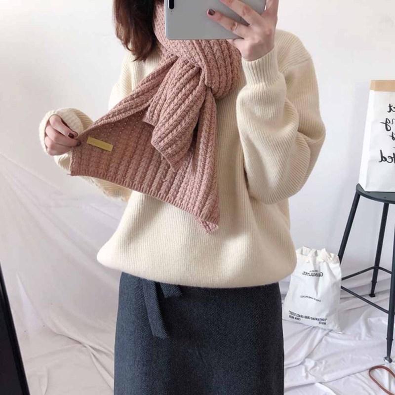 Fashion Winter Warm Scarf For Women Simple Casual Solid Color Thickened Wool Knitted Scarf