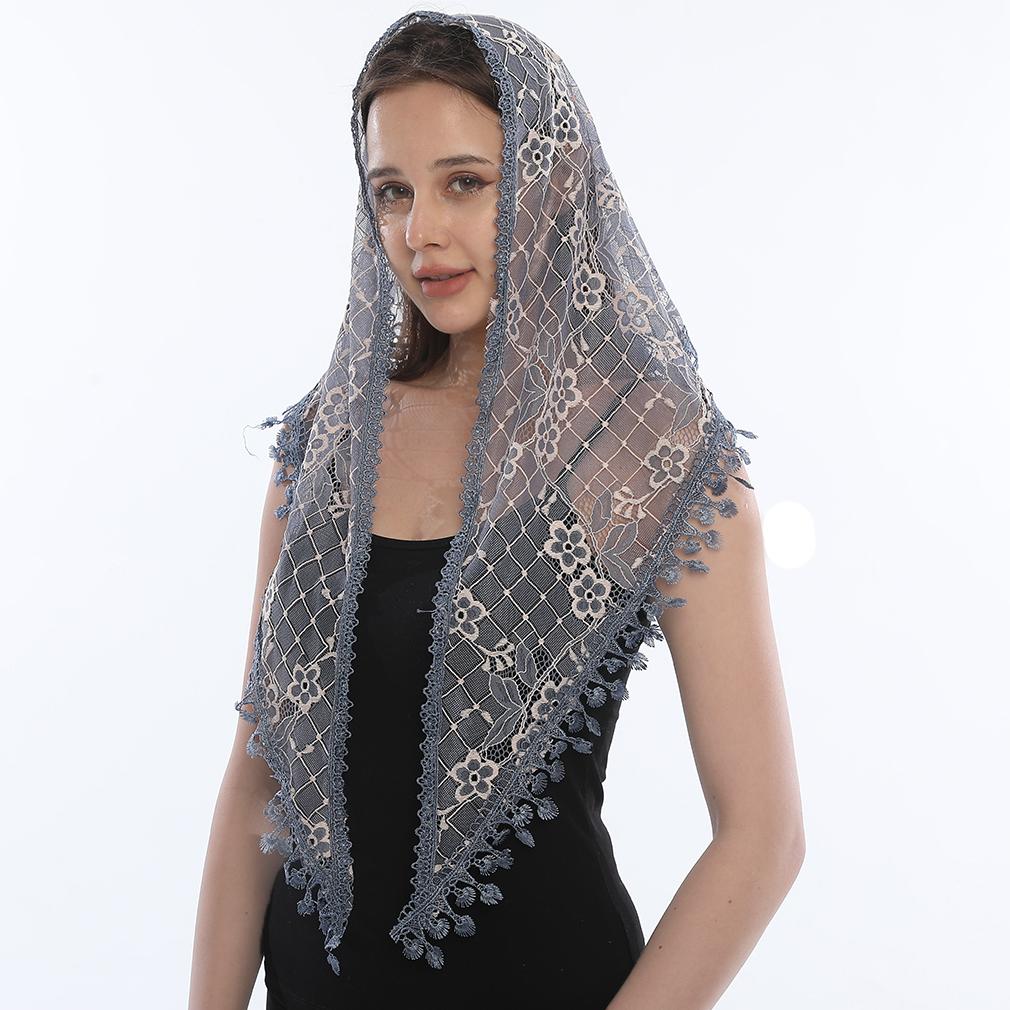 Embroidered Scarf for Church Shawl with Spanish Fringes Christian Veil Spanish Mantilla Lace Shawl Floral Women Handkerchief