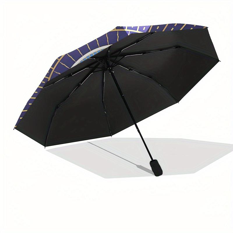 Elegant Blue and Gold Circular   Modern Abstract Design Umbrella, Portable 3 Fold Compact Umbrella for Men & Women,S91