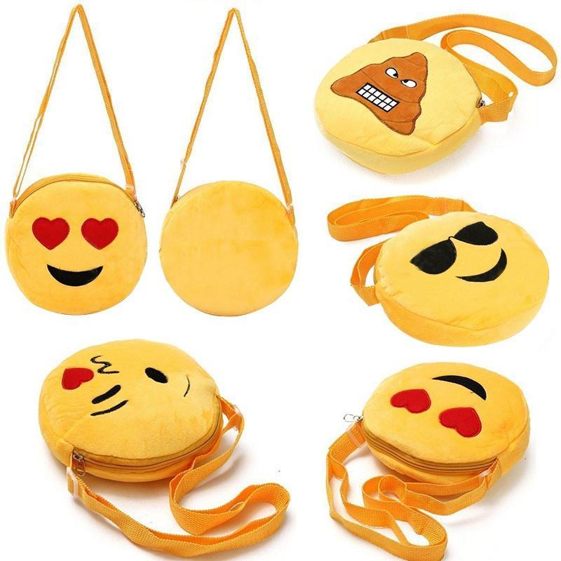 Cute Kids Mini Emoji Coin Purse Case Funny Plush Bag Shoulder Strap Rucksack