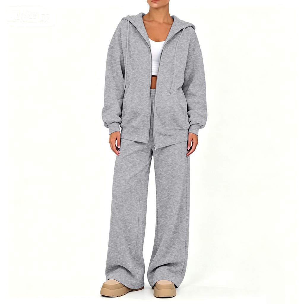 Conjunto de Cardigã Casual com Zíper e Calças para Mulheres, Roupa Confortável para Outono Inverno