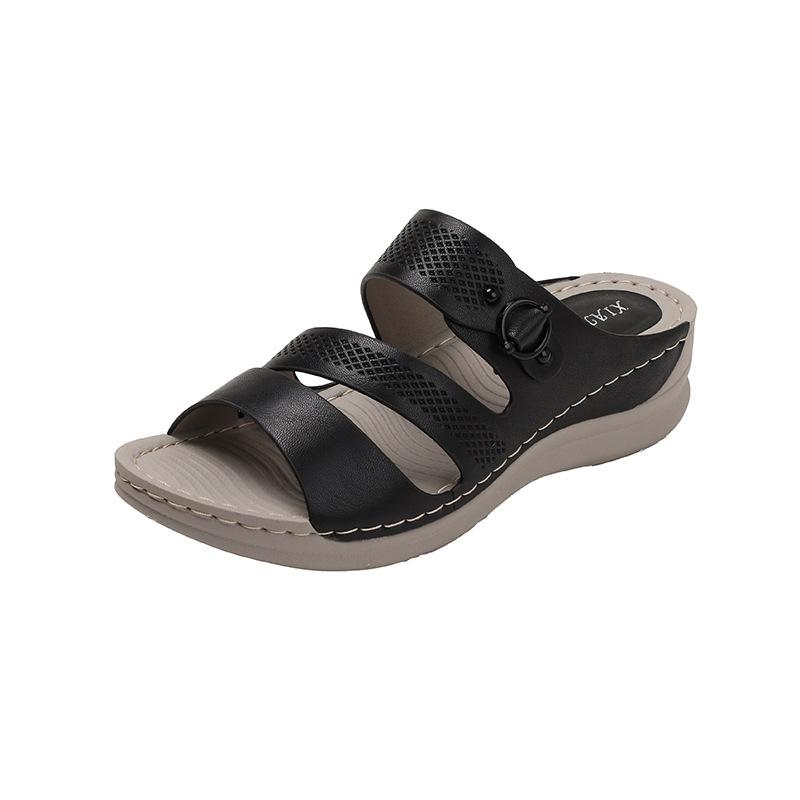 

Cross cool slippers for summer wear, women s fashionable versatile thick-soled flat-soled soft-soled sandals 36 чёрный